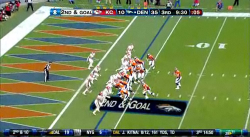 Larsen and Tebow's first passing touchdown, third quarter, 42-10