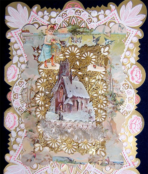 Victorian valentine: girl & snowy church