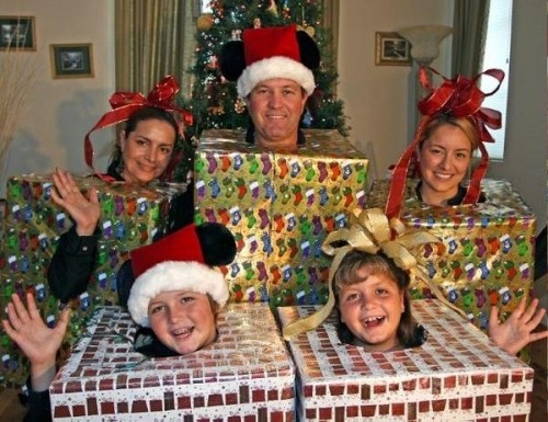 Family wrapped as Christmas presents