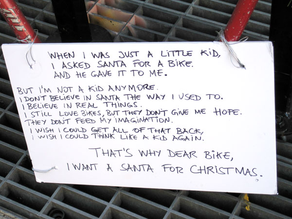 Dear Bike, I want a Santa for Christmas sign