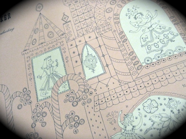 Nutcracker whimsical pink line drawing