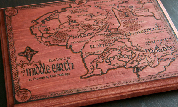 Sixth & Elm's woodburned map of Tolkien's Middle Earth