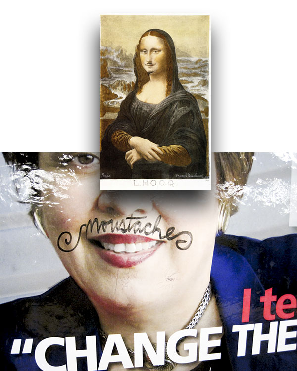 Duchamp's "L.H.O.O.Q", 1919; mustachioed subway poster, Nassau Avenue G, 2011